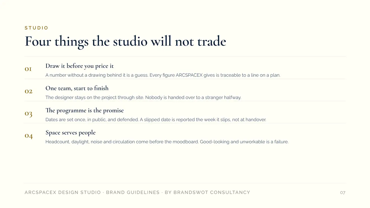 ARCSPACEX Design Studio: Four things the studio will not trade